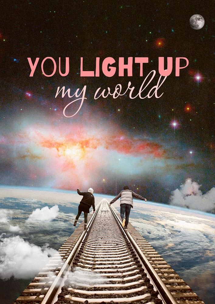 Couple journey poster template, surreal collage art remixed media