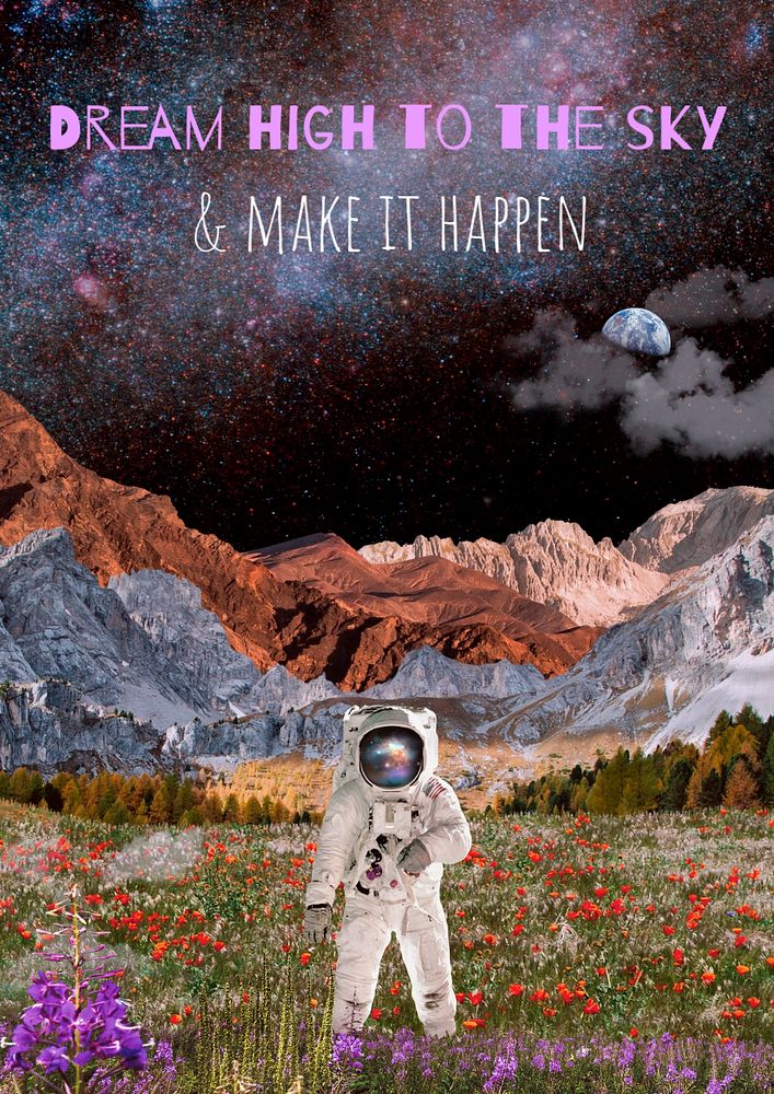 Surreal astronaut poster template, collage art remixed media