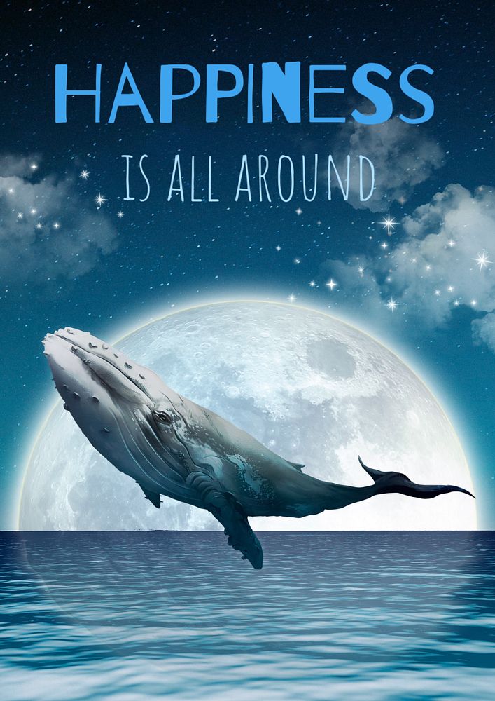 Surreal whale poster template, collage art remixed media