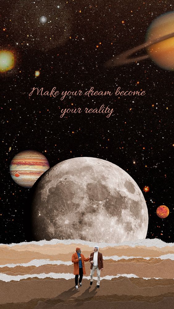 Surreal space Instagram story template, torn paper collage art remixed media