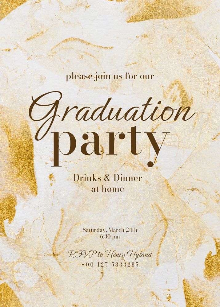 Graduation party invitation card template, editable text