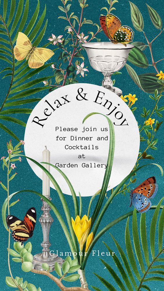 Grand opening instagram story template, vintage flower illustration, editable text