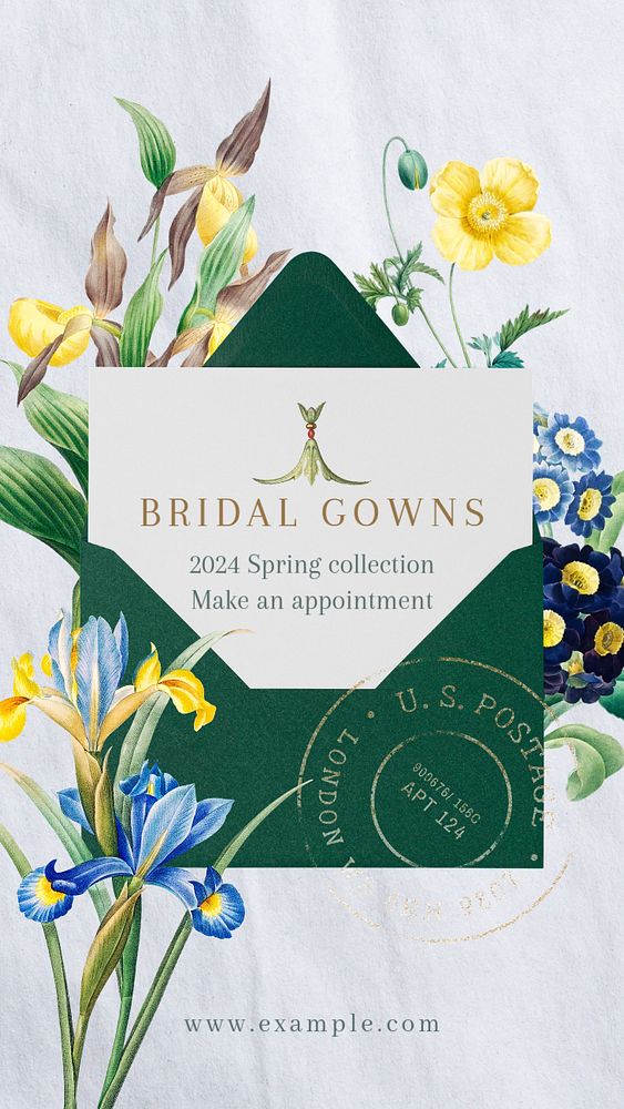 Bridal shop instagram story template, vintage flower illustration, editable text