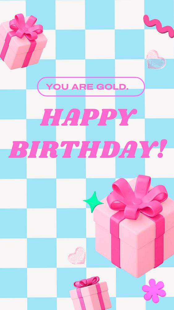 Happy Birthday Instagram story template, Y2K aesthetic