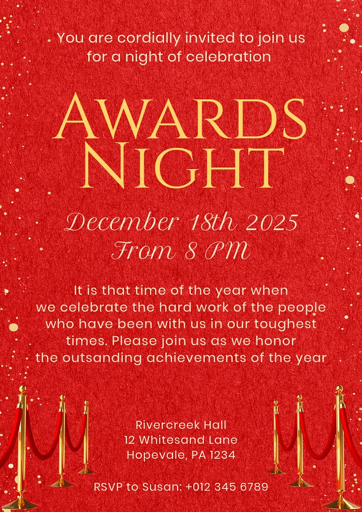 Awards night poster template, editable text and design