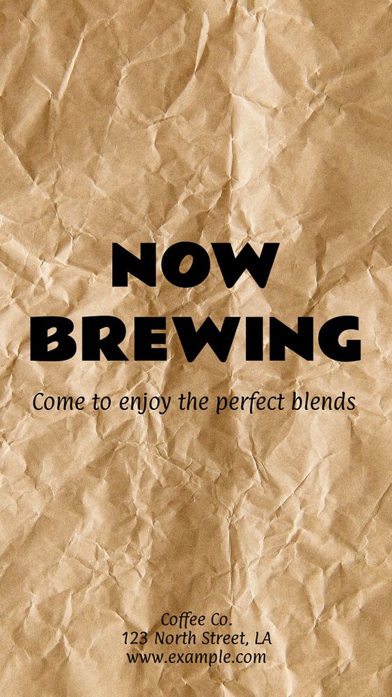 Now brewing, cafe Instagram story template, editable text