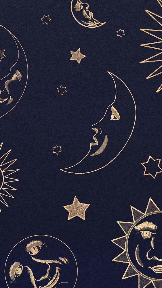 Navy celestial sun moon iPhone wallpaper, editable design