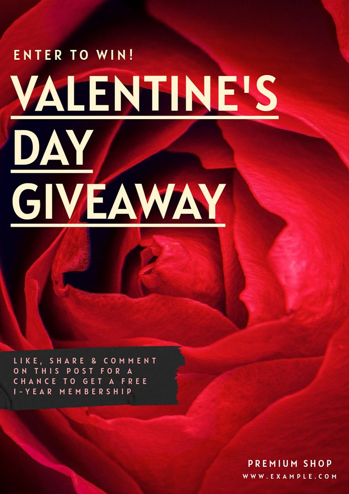 Valentine's day giveaway poster template, editable text & design