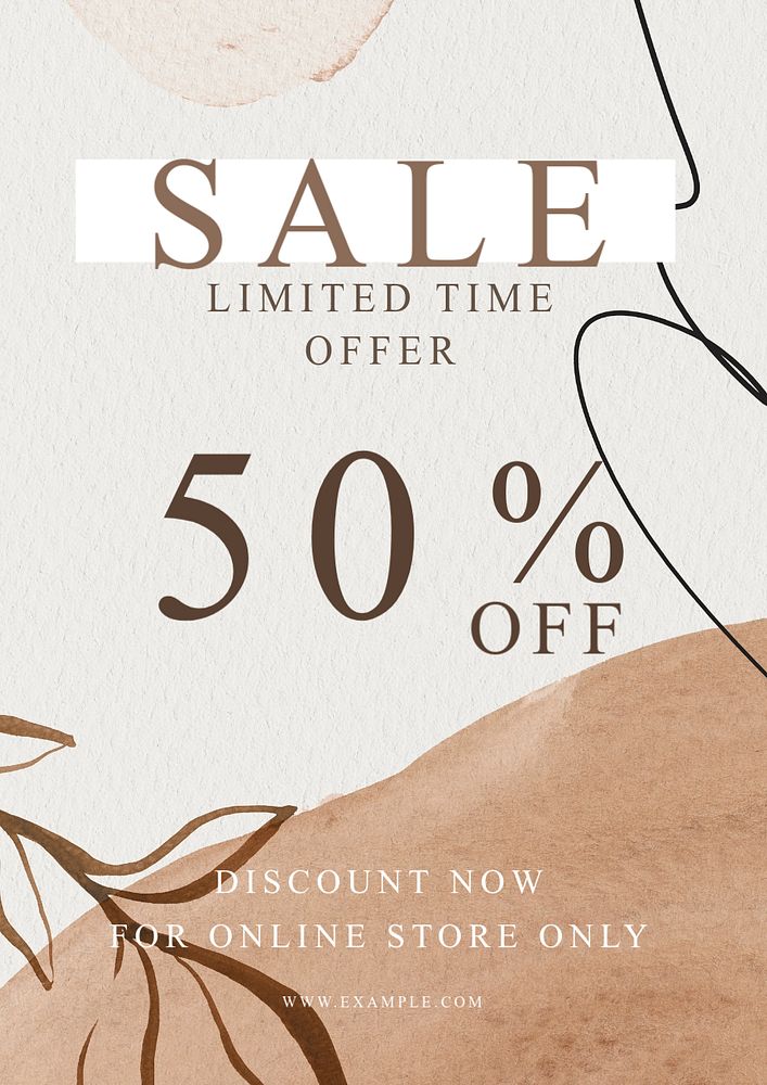 50% sale poster template, customizable watercolor design