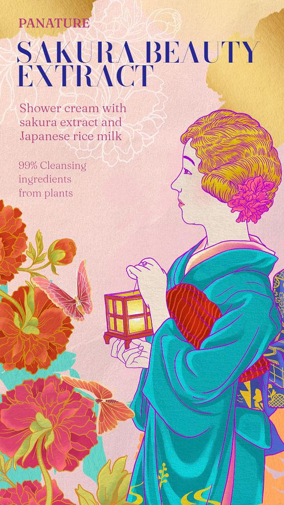 Japanese beauty Instagram story template, editable vintage Ukiyo-e art remix