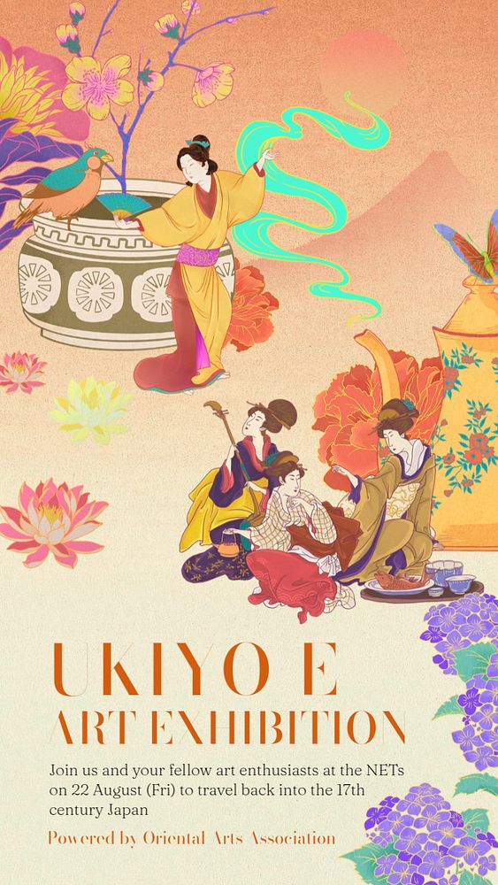 Ukiyo-e exhibition Instagram story template, editable vintage design