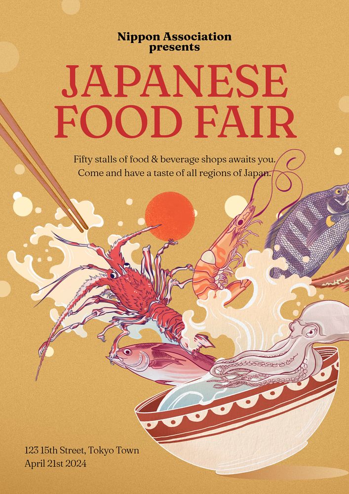 Food fair editable poster template, vintage Ukiyo-e art remix