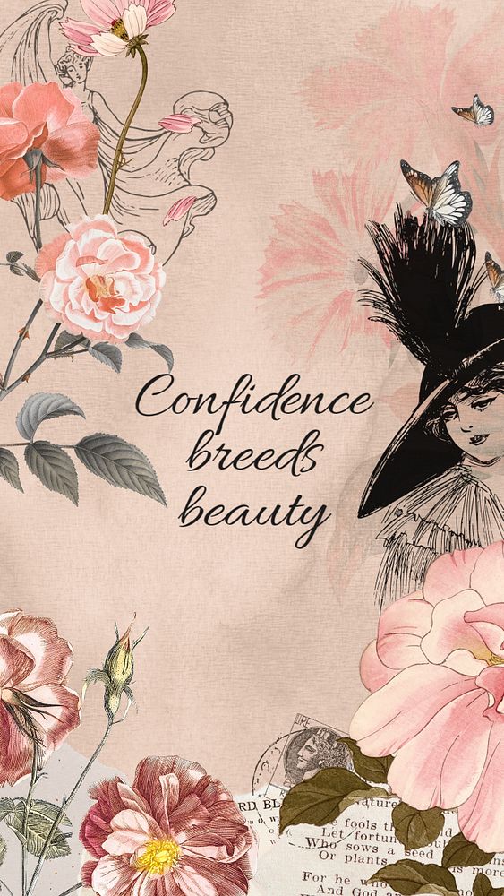 Confidence quote Facebook story template, vintage ephemera remix