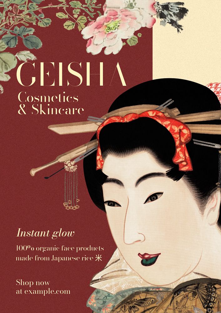 Japanese geisha editable poster template, vintage Ukiyo-e art remix