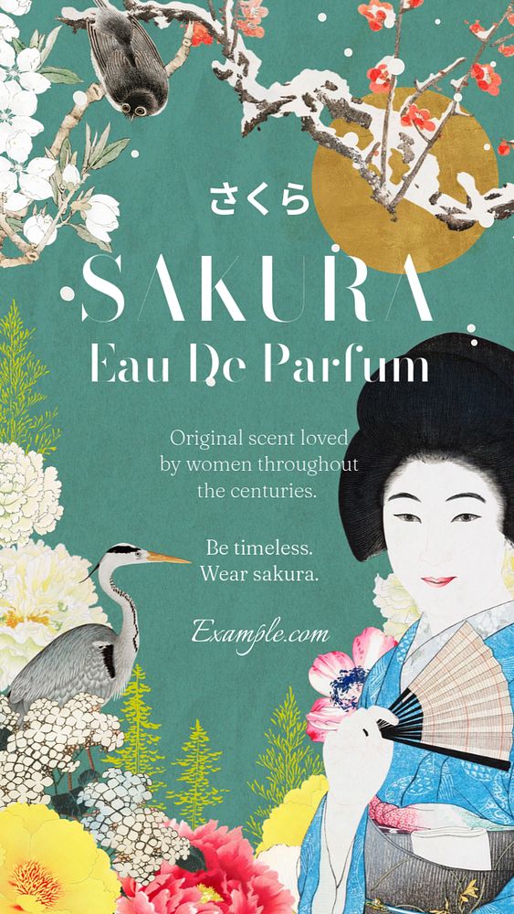 Asian beauty Instagram story template, editable vintage Ukiyo-e art remix