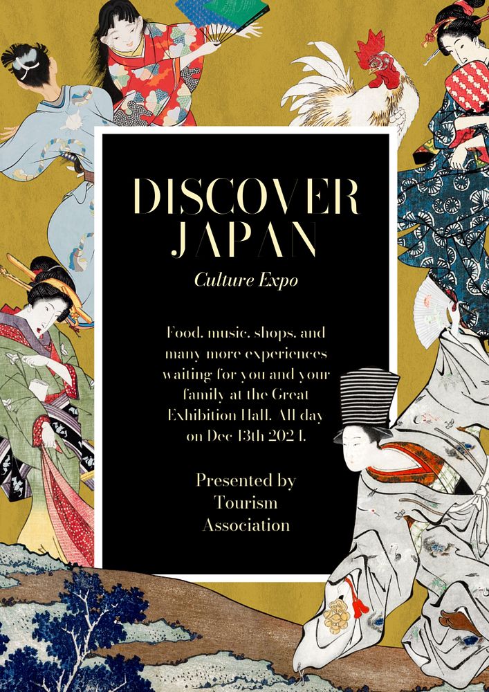 Japan expo editable poster template, vintage Ukiyo-e art remix