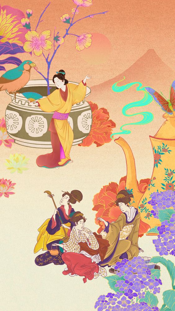 Customizable vintage Japanese female performers ukiyo-e remix