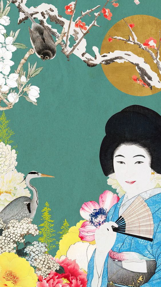 Editable vintage Japanese woman, ukiyo-e remix