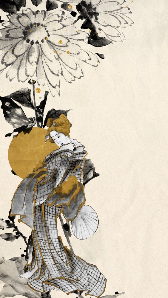 Editable vintage Japanese woman, ukiyo-e remix