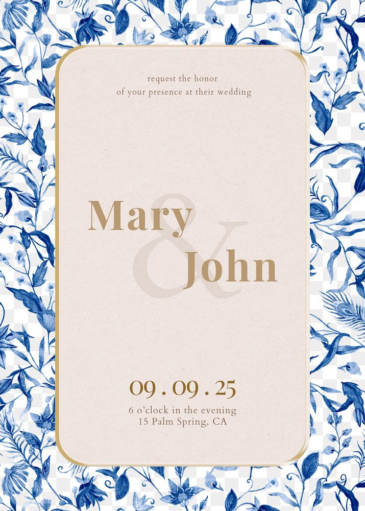 Save the date invitation template, flower illustration, editable design