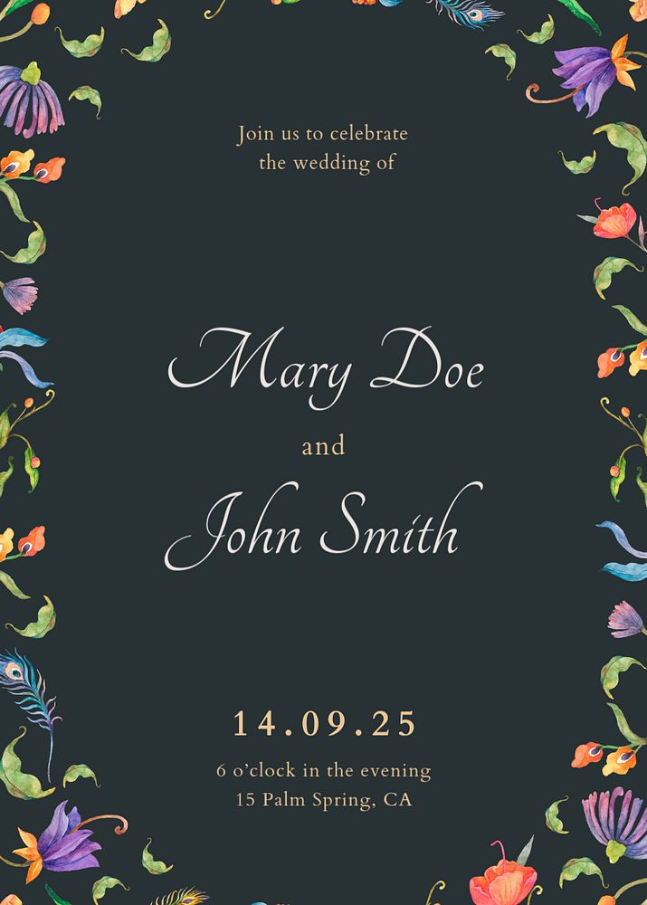 Save the date invitation template, flower illustration, editable design