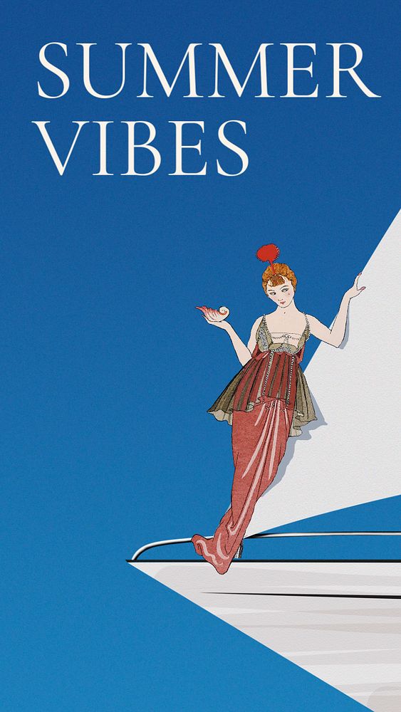 Summer vibes Instagram story template, editable design, remixed from artworks by George Barbier