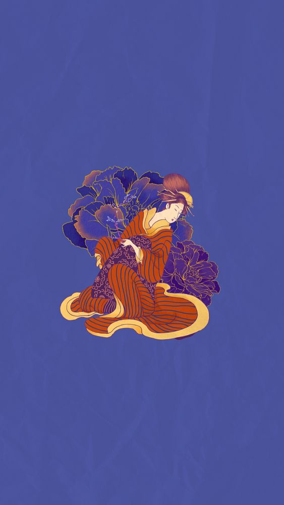 Editable aesthetic vintage Japanese woman, ukiyo-e remix