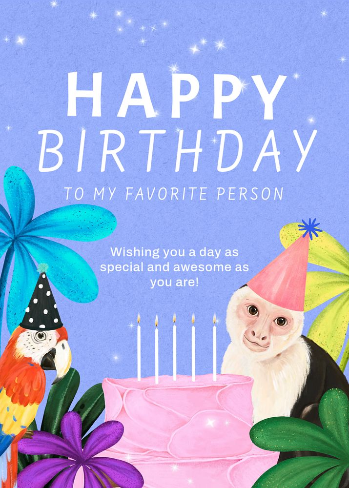 Birthday wish poster template, editable hand-drawn nature