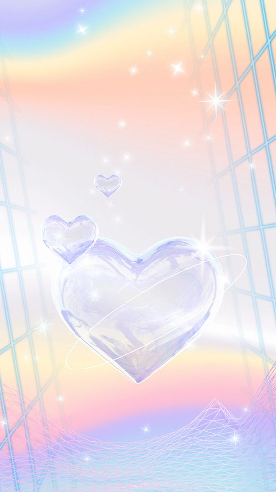 Iridescent aesthetic heart iPhone wallpaper