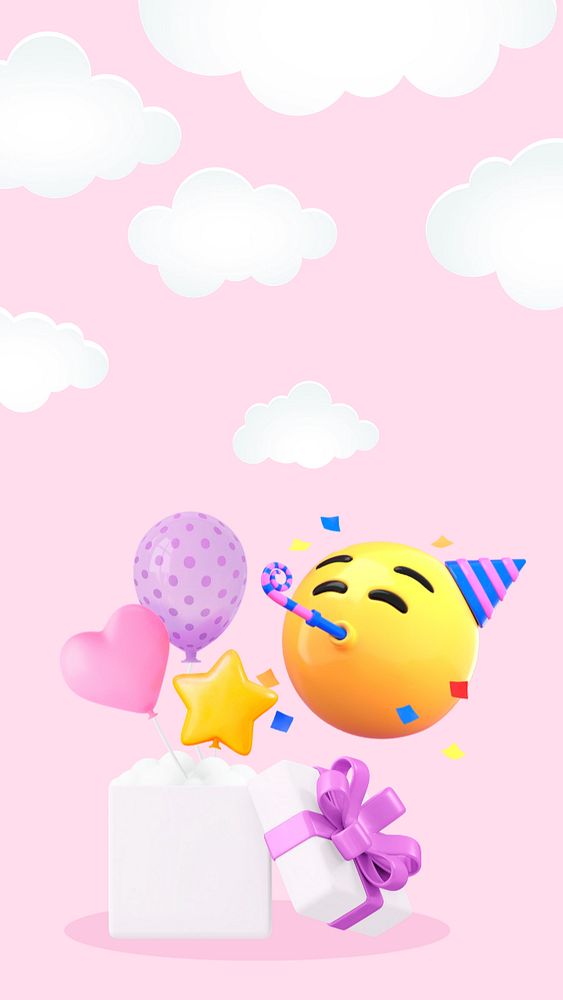 3D birthday emoticon iPhone wallpaper, editable celebration illustration