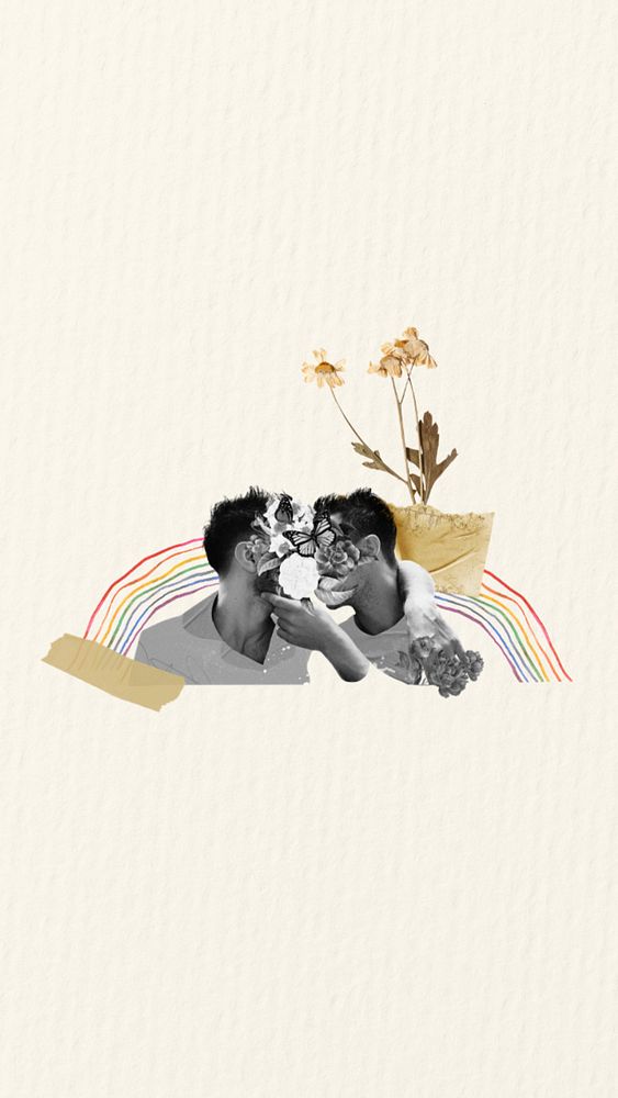 Gay couple kissing phone wallpaper, LGBTQ community background, editable design