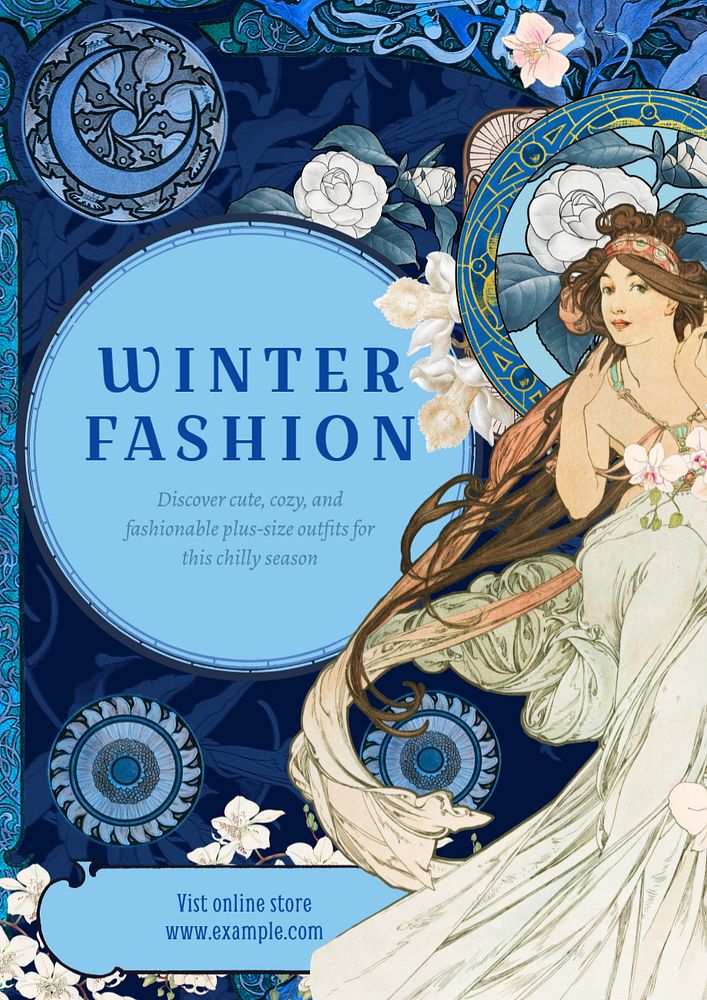 Alphonse Mucha's fashion poster template, editable Art Nouveau design, remixed by rawpixel 