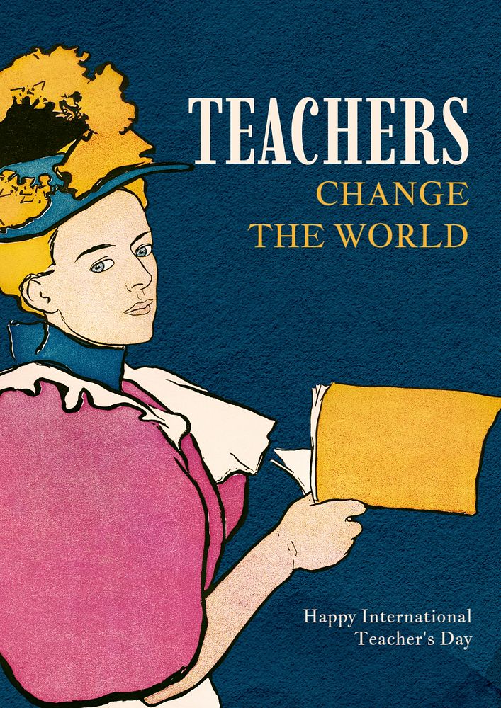 Teacher's day poster template, editable Art Nouveau design, remixed by rawpixel