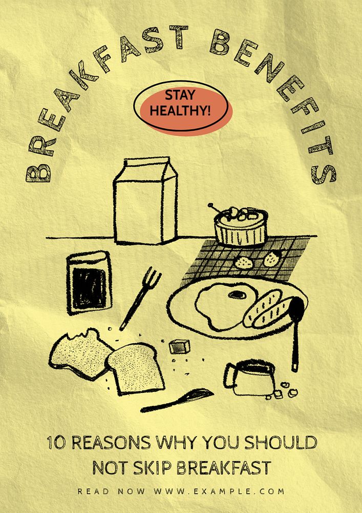 Breakfast doodle poster template, editable design