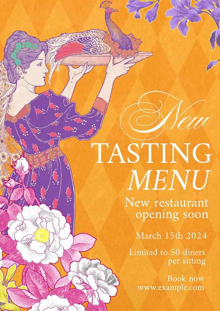 New tasting menu poster template, editable Art Nouveau design, remixed by rawpixel