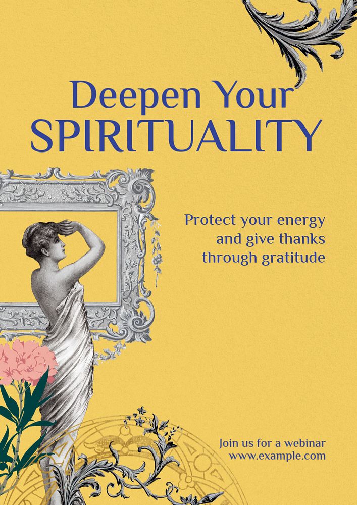 Deep your spirituality poster template, editable Art Nouveau design, remixed by rawpixel