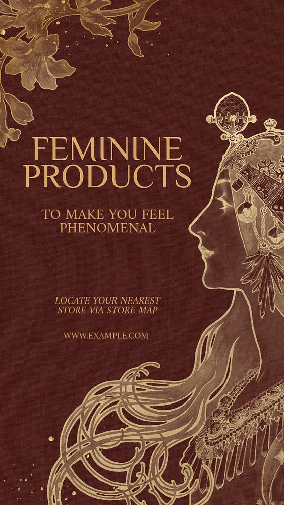 Feminine products Facebook story template, editable Art Nouveau design, remixed by rawpixel