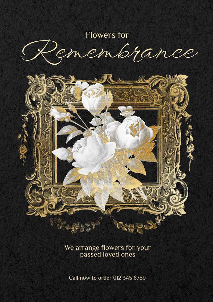 Remembrance flower arrangement poster template, editable Art Nouveau design, remixed by rawpixel