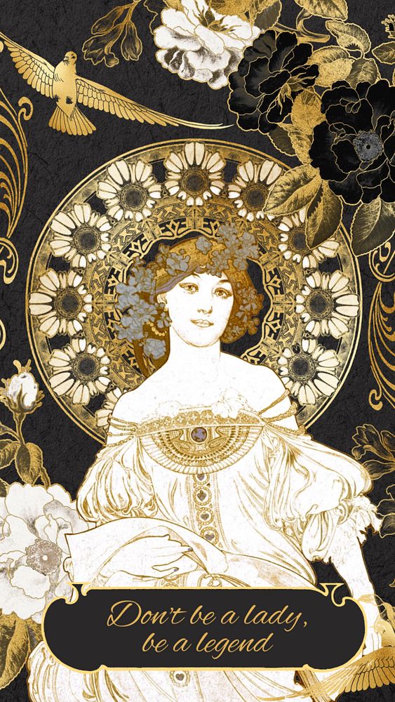 Alphonse Mucha's Facebook story template, editable Art Nouveau design, remixed by rawpixel