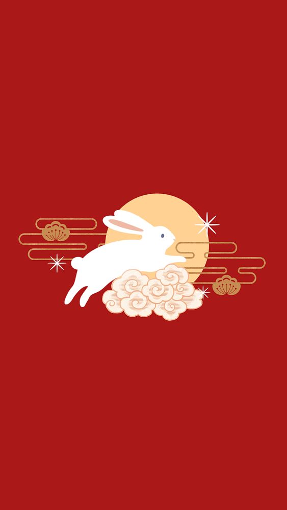 Chinese oriental rabbit mobile wallpaper, New Year background, editable design