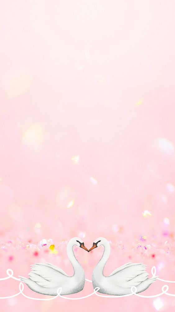 Sparkly love swans mobile wallpaper, Valentine's Day background, editable design