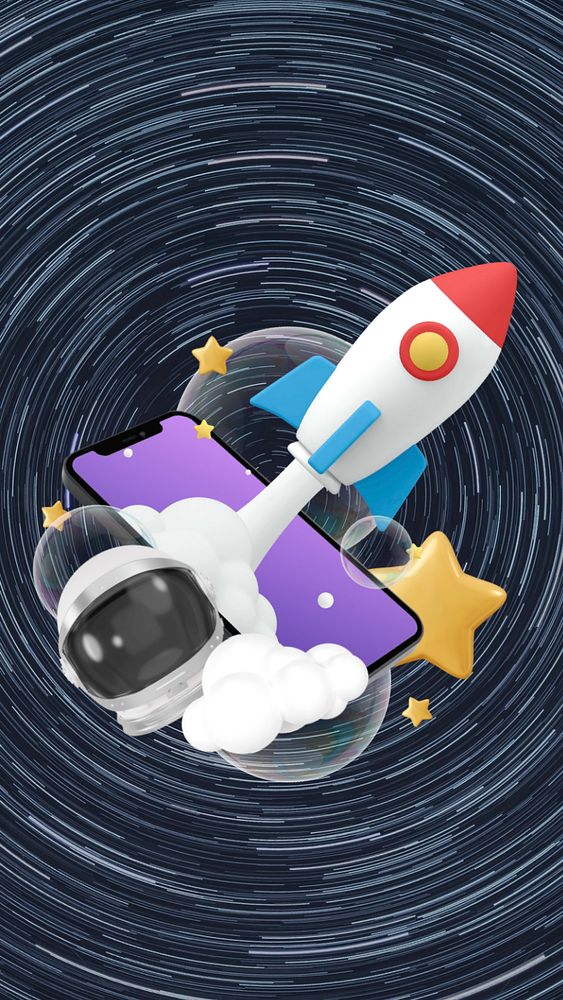 3D startup rocket iPhone wallpaper illustration, editable design