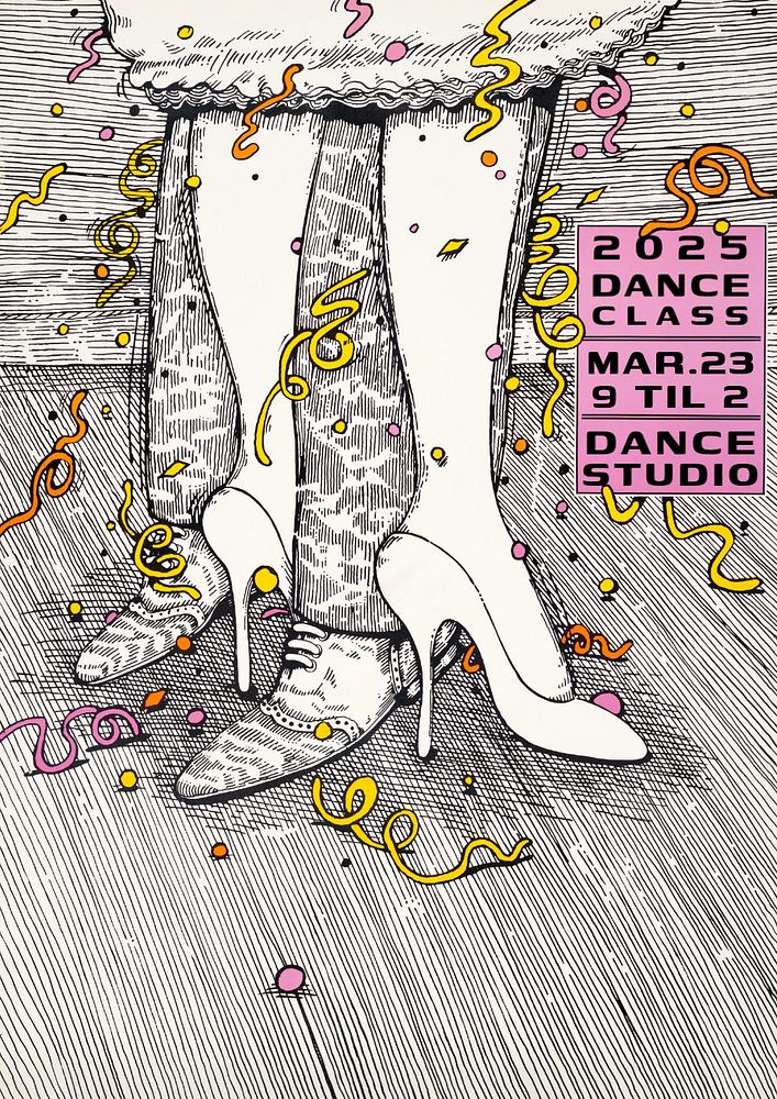 Dance school poster template, editable drawing design  remastered and made editable by rawpixel