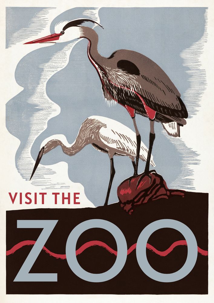 Vintage herons poster template, editable animal art design  remastered and made editable by rawpixel