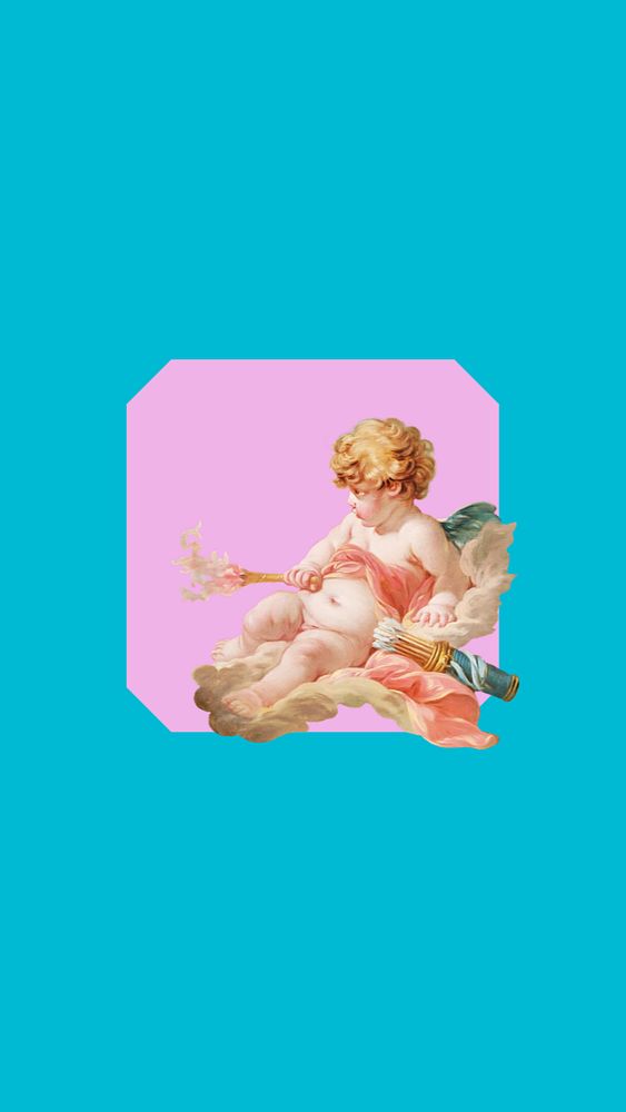 Cupid illustration, blue iPhone wallpaper, editable design. Remixed by rawpixel.