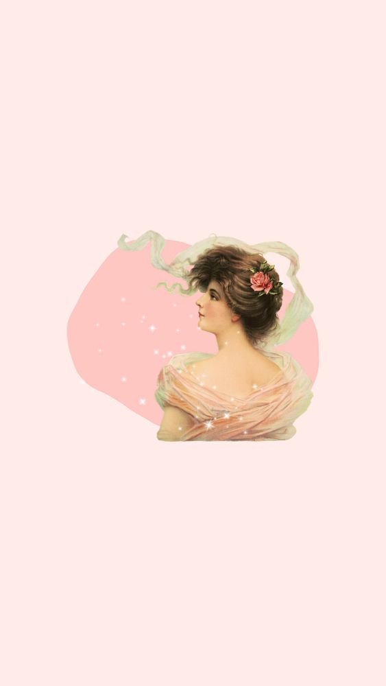 Vintage woman iPhone wallpaper, rear view illustration, editable design. Remixed by rawpixel.