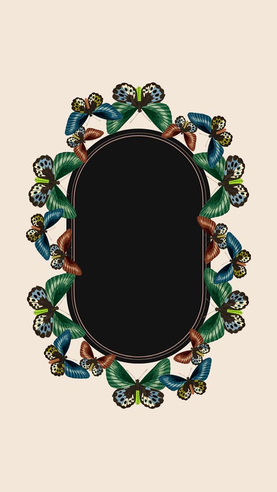 Butterfly frame, beige phone wallpaper, editable vintage design