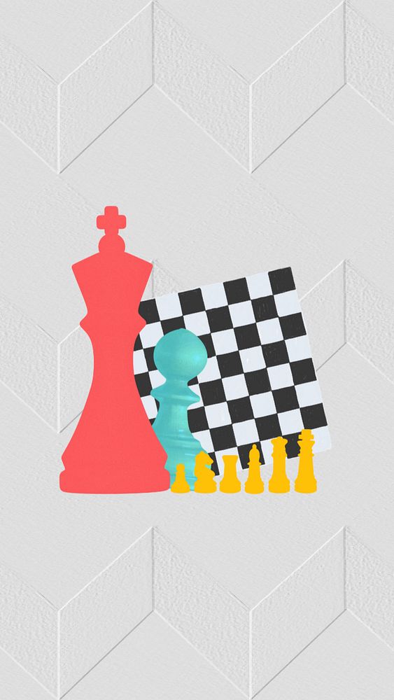 Business strategy phone wallpaper, editable chess pieces collage design