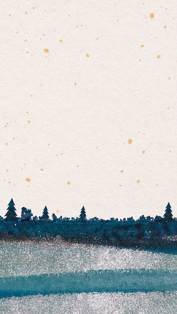 Winter forest iPhone wallpaper, aesthetic glitter & watercolor  design