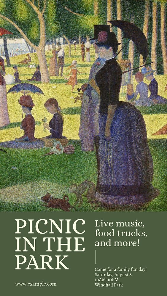 Picnic Instagram story template, editable design. Artwork by Georges Seurat, remixed by rawpixel.